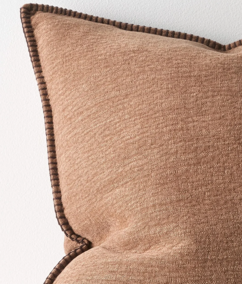 Weave Alba Rust Cushion with contrast blanket stitch